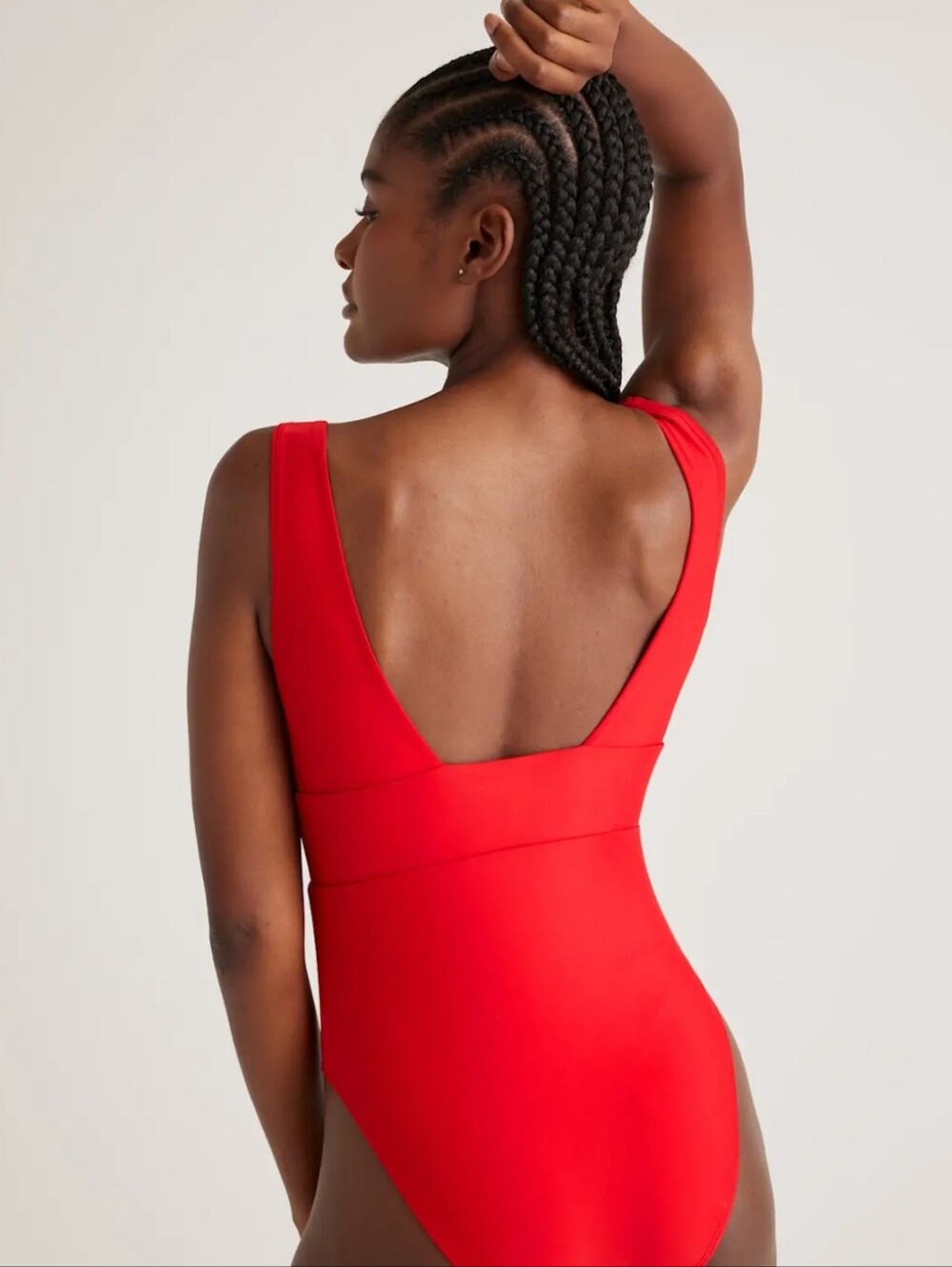 NWT Quince Italian Plunge One Piece Swimsuit L Cherry Red Sculpting Swimwear - Picture 2 of 9